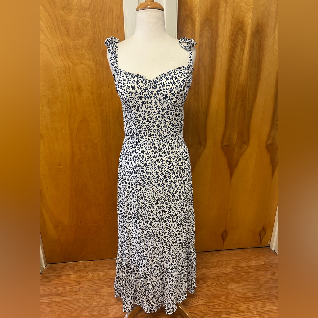 Reformation Nikita Navy And White Floral Tie Strap Midi Dress Size 10